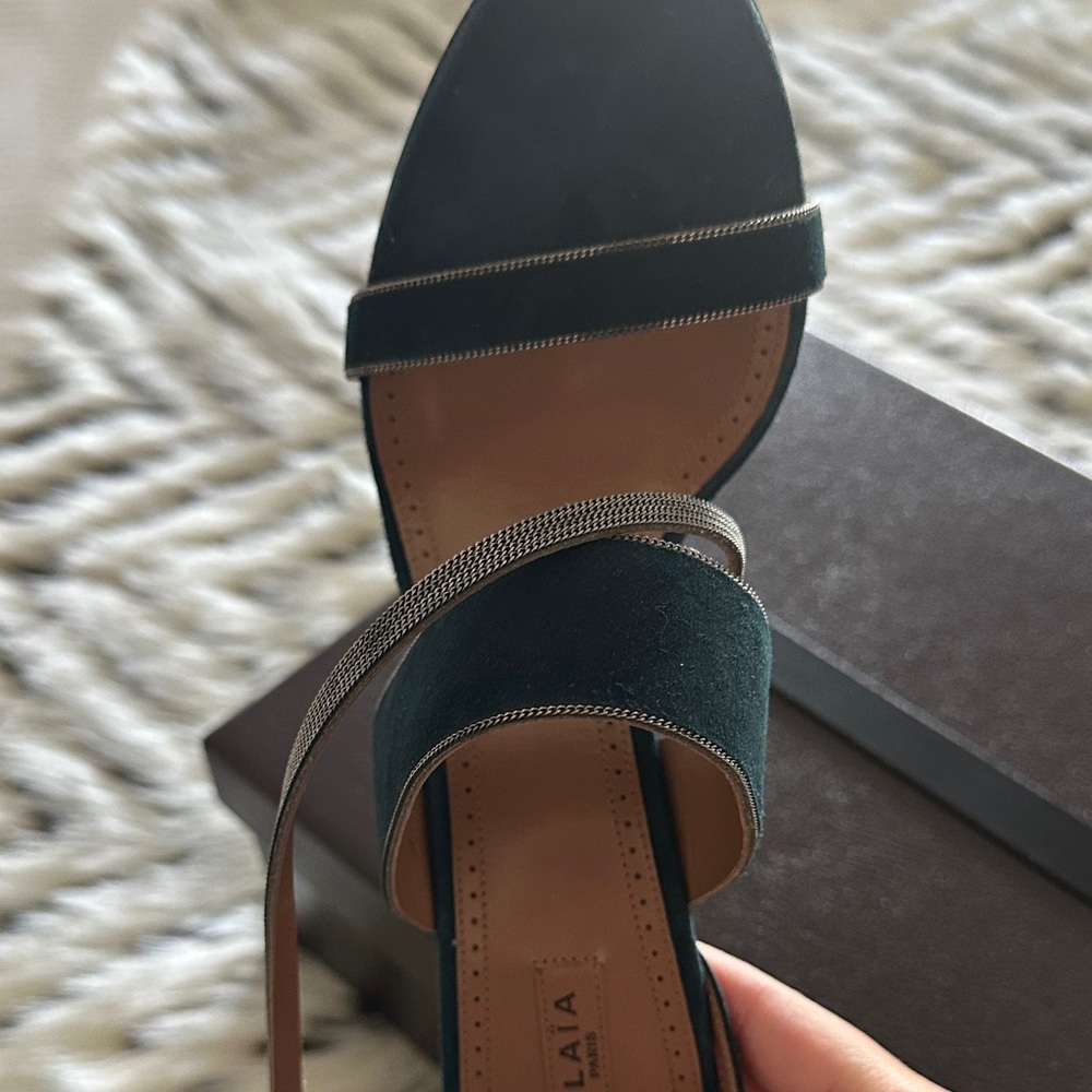 Alaia Dark Teal Heeled Sandals - Picture 5 of 6